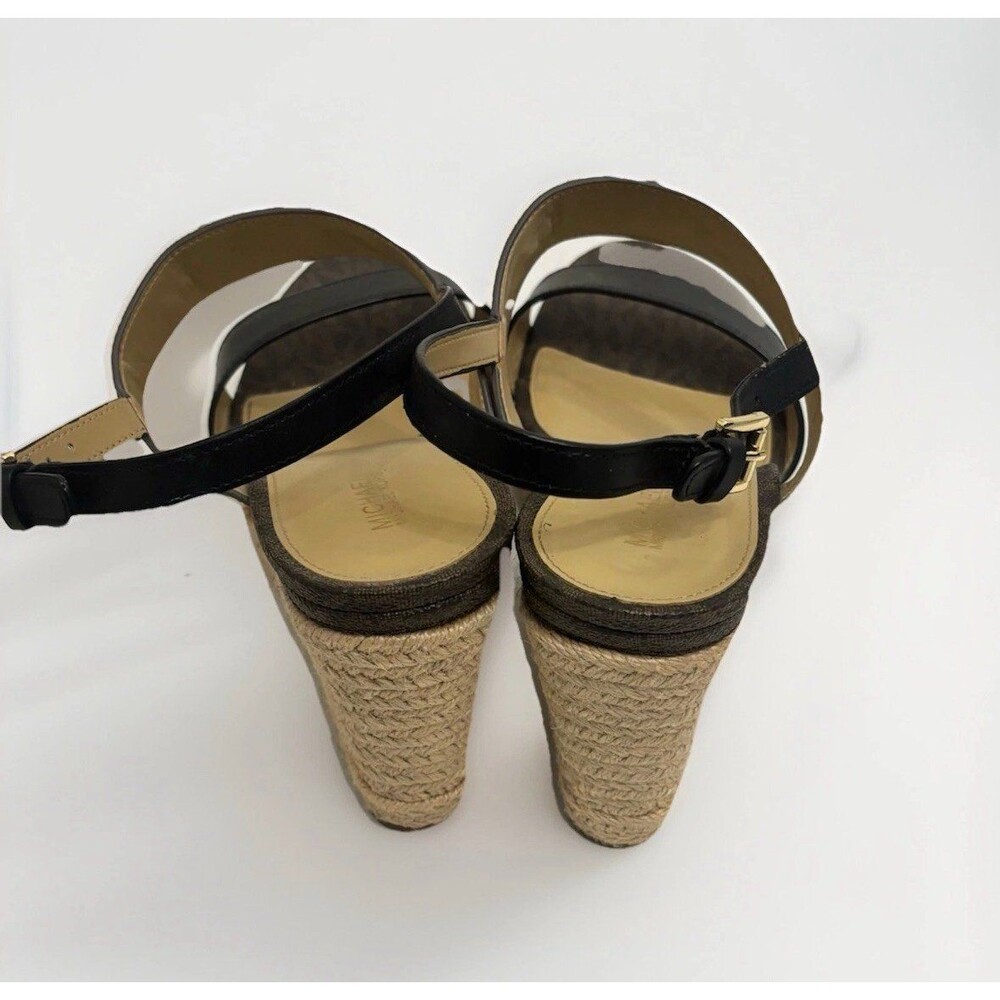 Michael Kors Wedge Sandals Womens Size 10M Brown MK Logo Espadrille Platform - Picture 3 of 5
